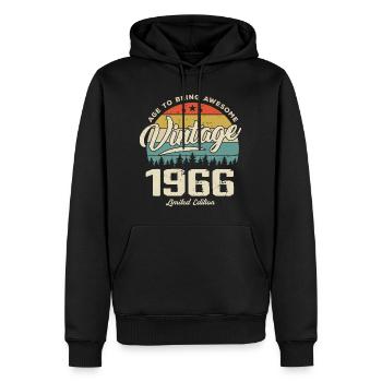 Jahrgang 1966 Retro-Stil Jubiläumsgeschenk 1966 - Männer Premium Bio Hoodie - Schwarz - Vorne - Nico (187cm)