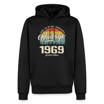 Vintage 1969 Cadeau Anniversaire Style Rétro 1969 - Sweat à capuche Premium bio Homme - noir - Devant - Nico (187cm)