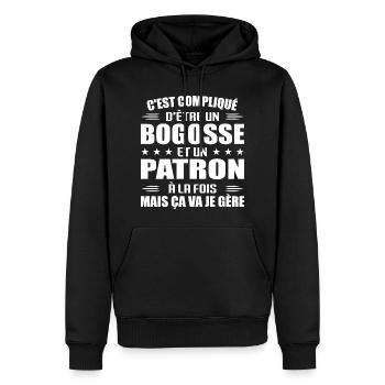 Compliqué D'être Un Bogosse et Un Patron - Sweat à capuche Premium bio Homme - noir - Devant - Nico (187cm)