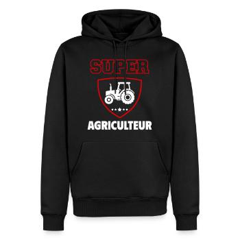 Super agriculteur, fête des pères, noël - Sweat à capuche Premium bio Homme - noir - Devant - Nico (187cm)