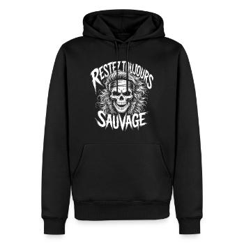 Bleib wild Immer Schädel - Männer Premium Bio Hoodie - Schwarz - Vorne - Nico (187cm)