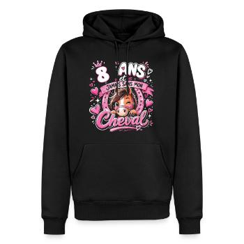 Cheval 8 Ans Anniversaire Fille Poney - Sweat à capuche Premium bio Homme - noir - Devant - Nico (187cm)