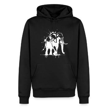 Éléphant Street Art Blanc - Sweat à capuche Premium bio Homme - noir - Devant - Nico (187cm)