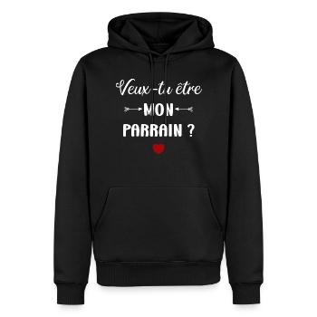 Veux-tu être mon parrain ? - Sweat à capuche Premium bio Homme - noir - Devant - Nico (187cm)