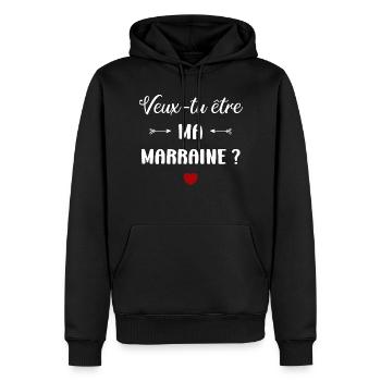 Veux-tu être ma marraine ? - Sweat à capuche Premium bio Homme - noir - Devant - Nico (187cm)