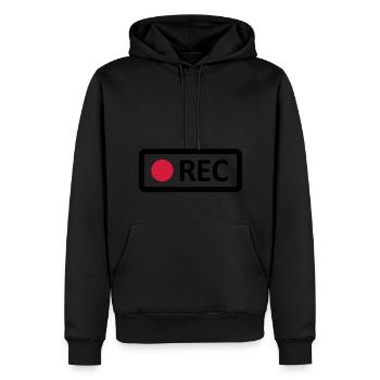 Kamera REC Aufnahmetaste. Aufnehmen, live, rec - Männer Premium Bio Hoodie - Schwarz - Vorne - Nico (187cm)