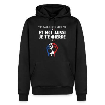 Moi aussi je t'emmerde - Sweat à capuche Premium bio Homme - noir - Devant - Nico (187cm)