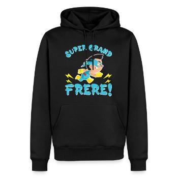 Super Grand Frère - Cadeau Annonce Grossesse - Sweat à capuche Premium bio Homme - noir - Devant - Nico (187cm)