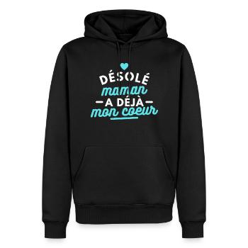 Désolé maman a déjà mon coeur. Cœur - Sweat à capuche Premium bio Homme - noir - Devant - Nico (187cm)