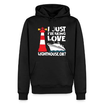 Je viens de flipper le phare d’amour OK - Sweat à capuche Premium bio Homme - noir - Devant - Nico (187cm)