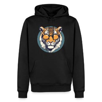 Tigre avec lunettes de soleil, prédateur, chat de la jungle - Sweat à capuche Premium bio Homme - noir - Devant - Nico (187cm)