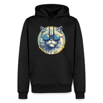 Cat with sunglasses, purr, kitty - Men’s Premium Organic Hoodie - black - Front - Nico (187cm)