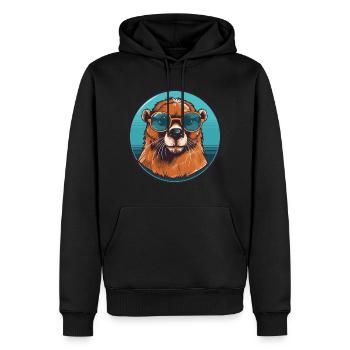 Biber mit Sonnenbrille, Nagetier, Castor - Männer Premium Bio Hoodie - Schwarz - Vorne - Nico (187cm)