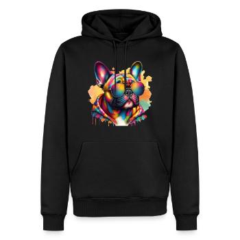 Frenchie portant des lunettes de soleil Art - Sweat à capuche Premium bio Homme - noir - Devant - Nico (187cm)