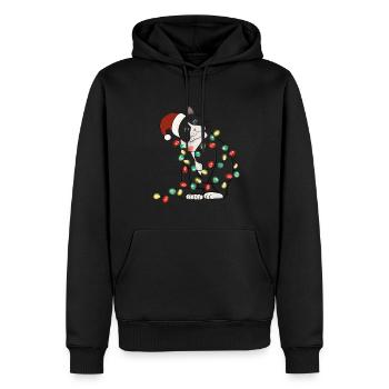 Lumières de Noël Chat Noël - Sweat à capuche Premium bio Homme - noir - Devant - Nico (187cm)