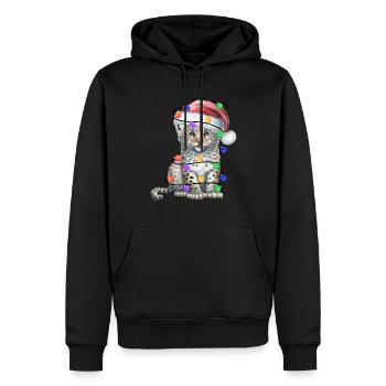 Léopard avec chapeau de Noël et lumières - Sweat à capuche Premium bio Homme - noir - Devant - Nico (187cm)