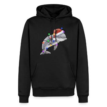 Dauphin avec chapeau de Noël et lumières - Sweat à capuche Premium bio Homme - noir - Devant - Nico (187cm)