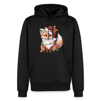 Fuchs mit Weihnachtmütze und Lichter - Männer Premium Bio Hoodie - Schwarz - Vorne - Nico (187cm)