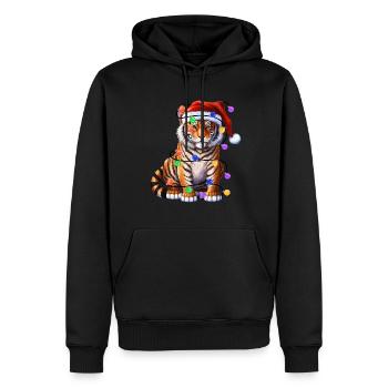 Tigre avec chapeau de Noël et lumières - Sweat à capuche Premium bio Homme - noir - Devant - Nico (187cm)