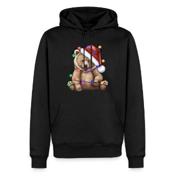 Ours avec chapeau de Noël et lumières - Sweat à capuche Premium bio Homme - noir - Devant - Nico (187cm)
