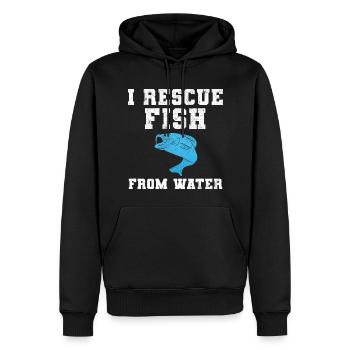 Je sauve des poissons de l’eau Fischer - Sweat à capuche Premium bio Homme - noir - Devant - Nico (187cm)