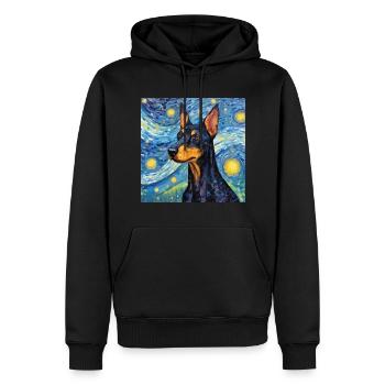 Dobermann Sternennacht - Männer Premium Bio Hoodie - Schwarz - Vorne - Nico (187cm)