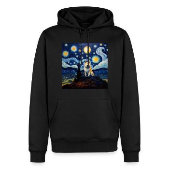 Akita Inu Starry Night - Men’s Premium Organic Hoodie - black - Front - Nico (187cm)