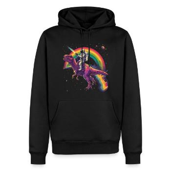 Astronaut reitet T-Rex Dinosaurier - Männer Premium Bio Hoodie - Schwarz - Vorne - Nico (187cm)
