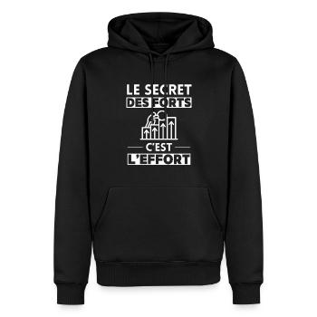 Punchline "Le secret des forts, c'est l'effort" - Sweat à capuche Premium bio Homme - noir - Devant - Nico (187cm)