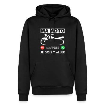 Ma moto m'appelle je dois y aller - Sweat à capuche Premium bio Homme - noir - Devant - Nico (187cm)
