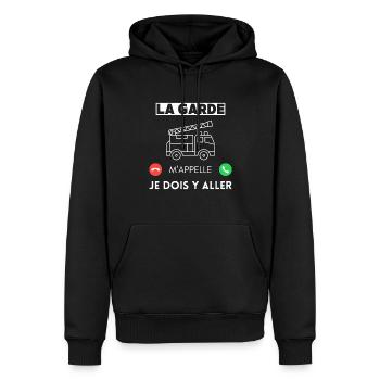 La garde m'appelle je dois y aller - Sweat à capuche Premium bio Homme - noir - Devant - Nico (187cm)