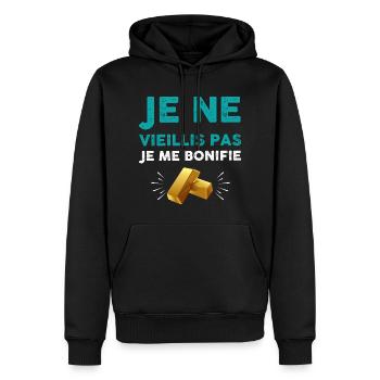 Je Ne Vieillis Pas Je Me Bonifie Humour Retraite - Sweat à capuche Premium bio Homme - noir - Devant - Nico (187cm)