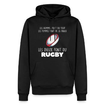 Rugby les dieux dans le stade - Sweat à capuche Premium bio Homme - noir - Devant - Nico (187cm)