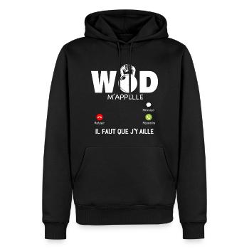 Le Wod M'Appelle Sport Entrainement Humour Homme - Sweat à capuche Premium bio Homme - noir - Devant - Nico (187cm)