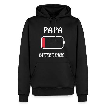 Papa Humour Batterie Faible Pour Père Fatigué - Sweat à capuche Premium bio Homme - noir - Devant - Nico (187cm)