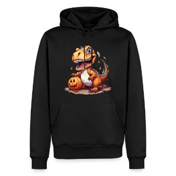 Halloween Dino with a Pumpkin - Men’s Premium Organic Hoodie - black - Front - Nico (187cm)
