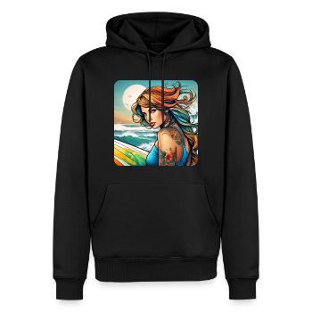 Süßes Surfer Girl am Strand mit Sonnenuntergang - Männer Premium Bio Hoodie - Schwarz - Vorne - Nico (187cm)