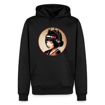 Geisha moderne avec écouteurs - Sweat à capuche Premium bio Homme - noir - Devant - Nico (187cm)