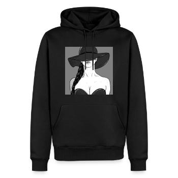 Femme avec chapeau / pin-up - Sweat à capuche Premium bio Homme - noir - Devant - Nico (187cm)