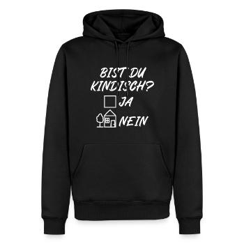 Bist du kindisch ja nein - Männer Premium Bio Hoodie - Schwarz - Vorne - Nico (187cm)