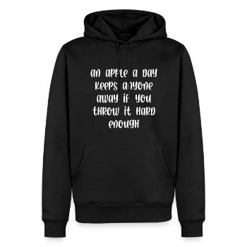 An apple a day keeps anyone away if you throw it - Men’s Premium Organic Hoodie - black - Front - Nico (187cm)