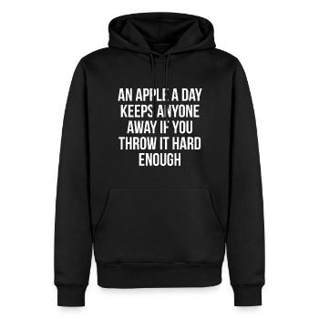 An apple a day keeps anyone away if you throw it - Men’s Premium Organic Hoodie - black - Front - Nico (187cm)