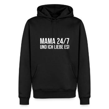 Mama 24/7 und ich liebe es - Männer Premium Bio Hoodie - Schwarz - Vorne - Nico (187cm)