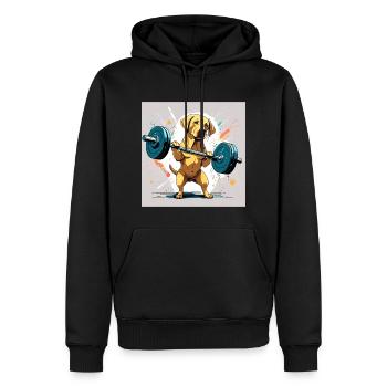 Labrador lifts weights - Men’s Premium Organic Hoodie - black - Front - Nico (187cm)