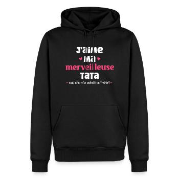 J'AIME MA tata - Sweat à capuche Premium bio Homme - noir - Devant - Nico (187cm)