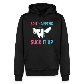 Hygienist Spit Happens Suck It Up Dental Assistant - Männer Premium Bio Hoodie - Schwarz - Vorne - Nico (187cm)
