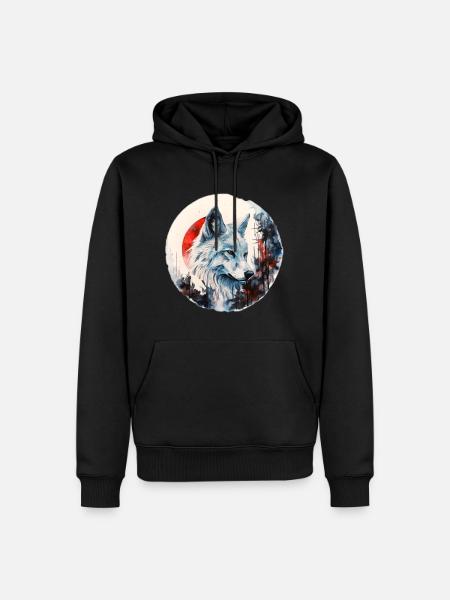 Wolf - Männer Premium Bio Hoodie - Schwarz