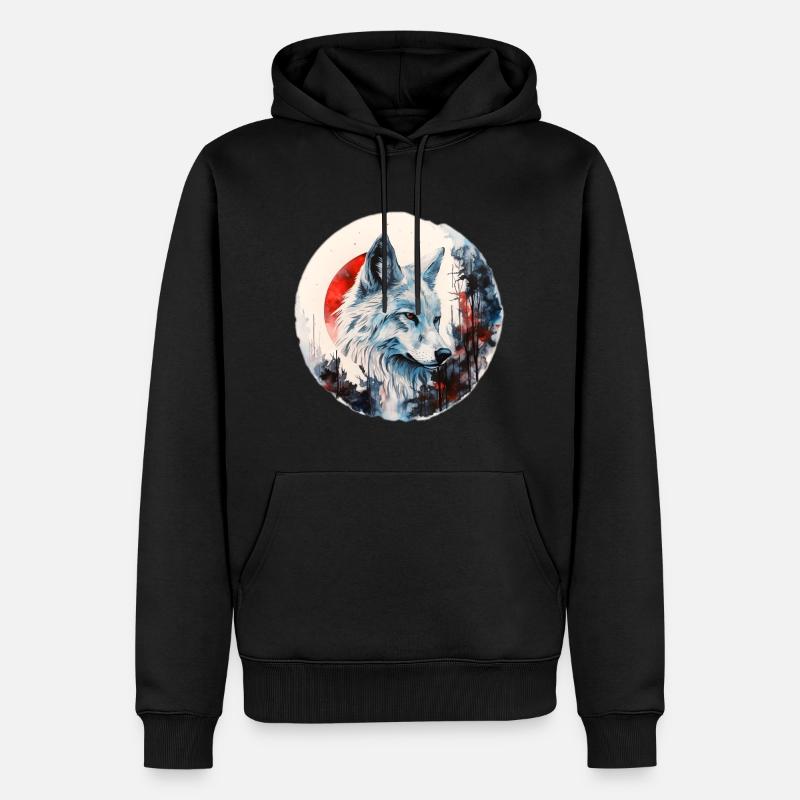 Wolf - Männer Premium Bio Hoodie - Schwarz