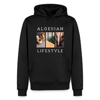 Mode de vie algérien - Sweat à capuche Premium bio Homme - noir - Devant - Nico (187cm)
