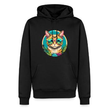 Chat tropical - Sweat à capuche Premium bio Homme - noir - Devant - Nico (187cm)